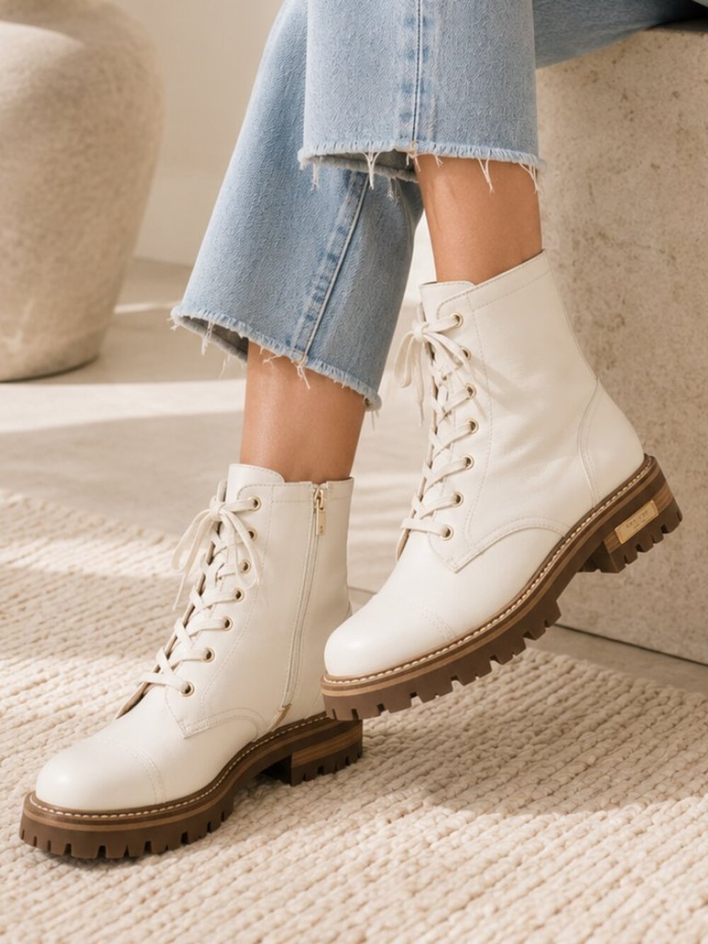 Kate Spade Merritt Lug Sole Combat Boots Ivory Leather NWT Size 9